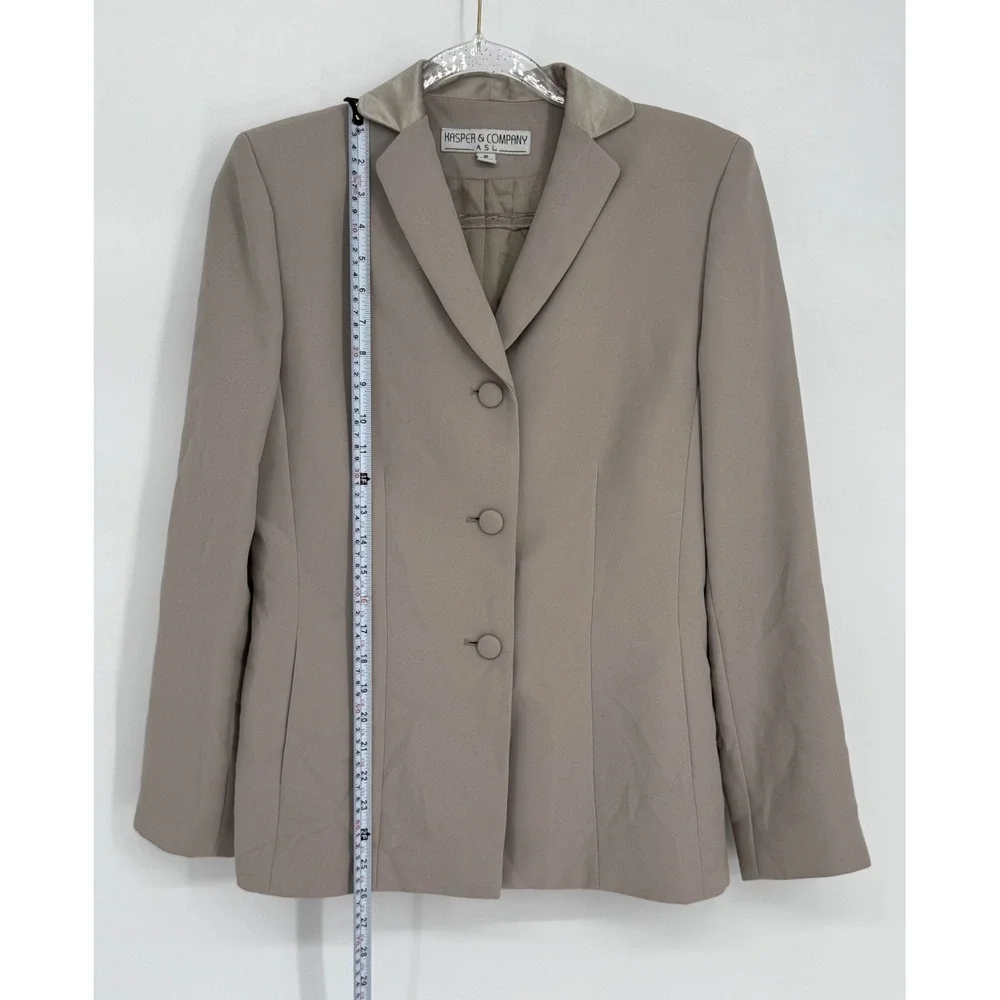 Kasper & Company ASL Taupe Three Button Tailored Blazer Jacket Womens Sz 6